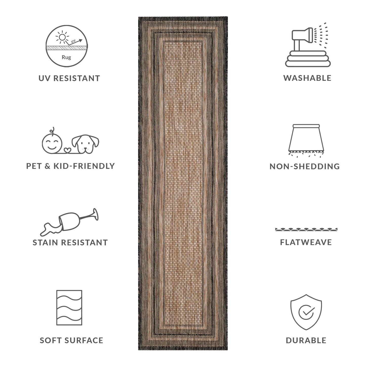 SAFAVIEH Courtyard Collection 2'3" x 8' Natural / Black CY8475 Indoor/ Outdoor-Waterproof Easy-Cleaning Patio Backyard Mudroom Runner-Rug