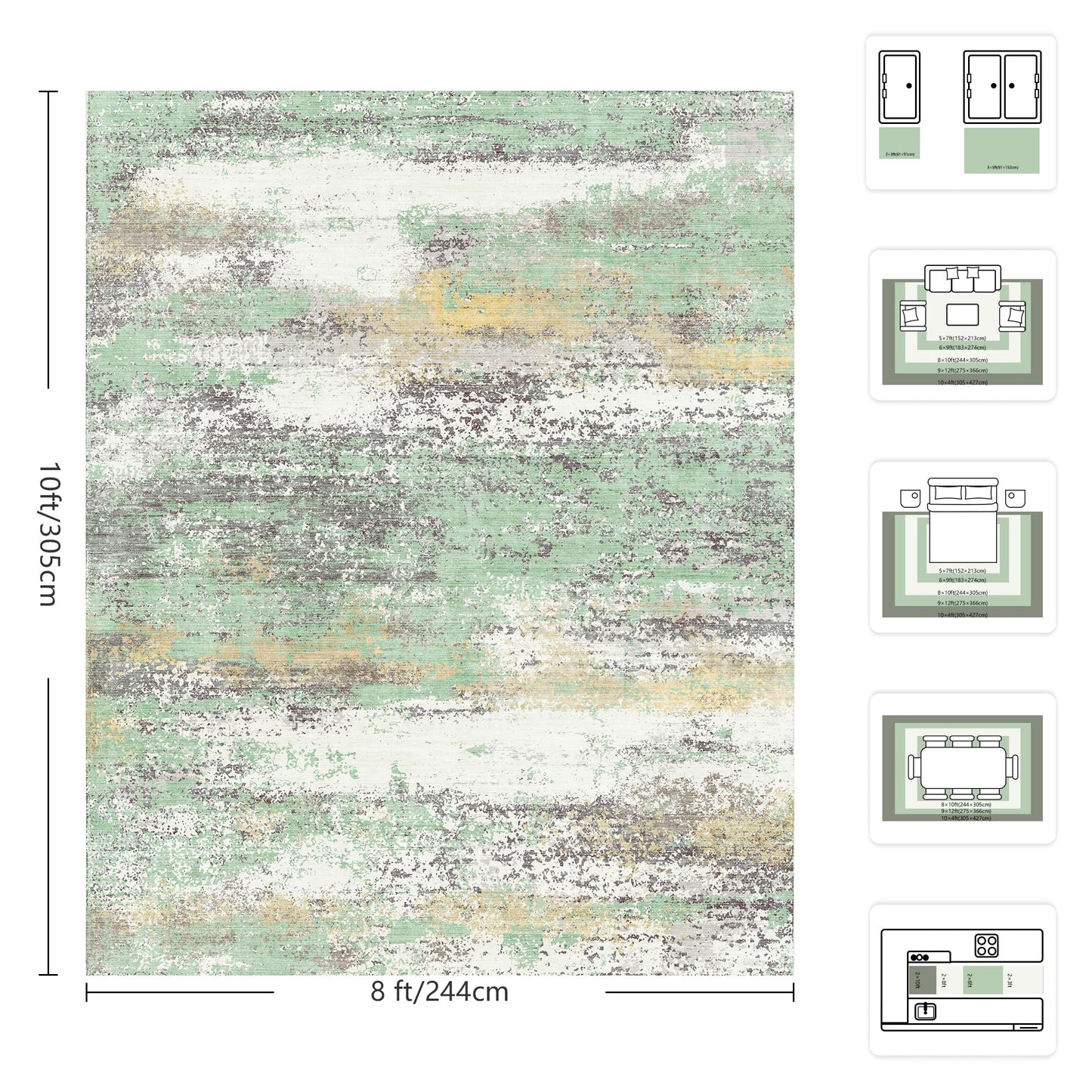 Yarooge 8x10 Area Rugs, Abstract Modern Ultra Soft Washable Rug, Non Slip Carpet with Rubber Back, Large Rugs for Living Room, Bedroom, Dining Room Decor(Light Green/Cream)
