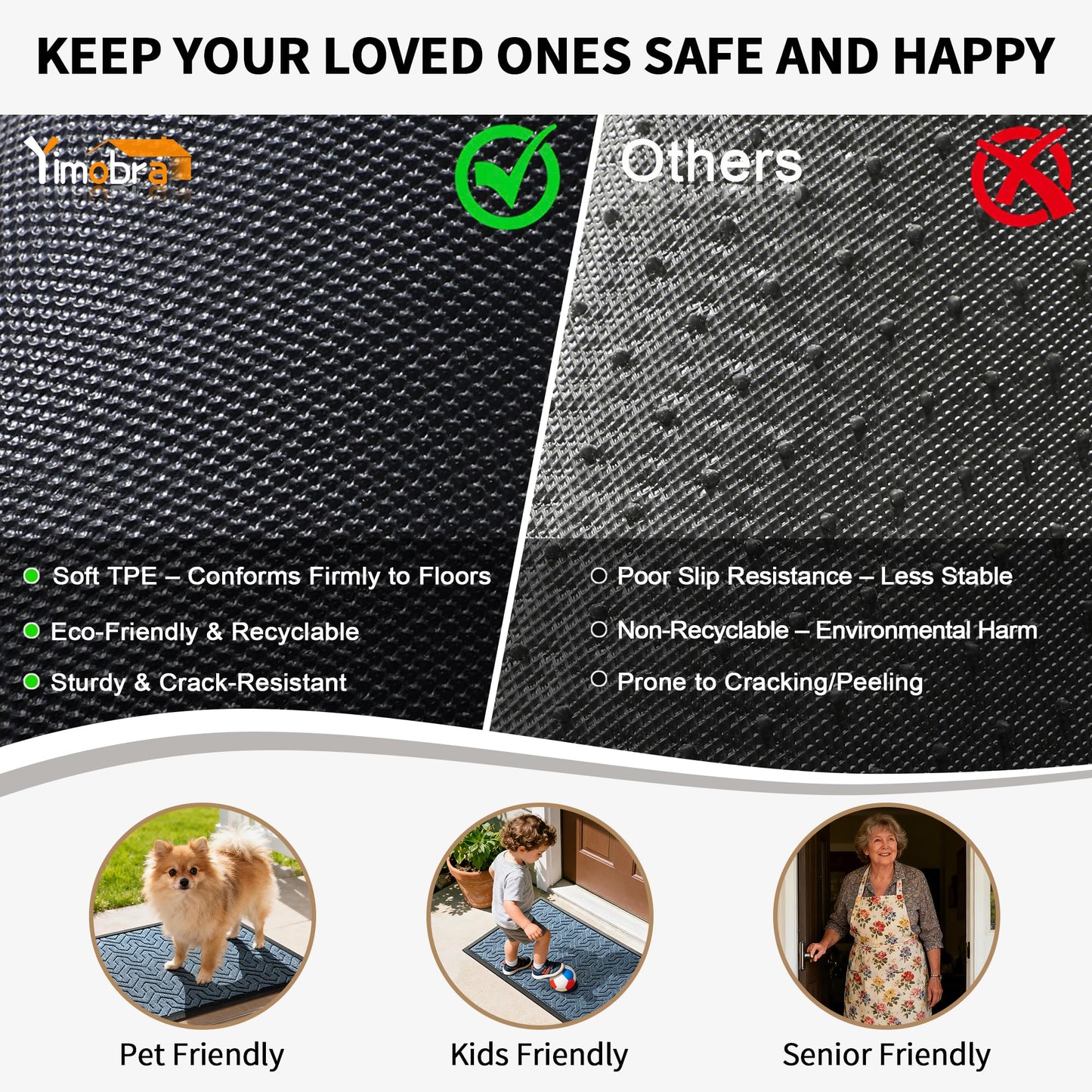 Yimobra Front Door Mat Outside Entrance 29.5x17, Waterproof Heavy Duty Outdoor Mats for Front Door, Non Slip Rubber Entry Mat for Garage Patio Indoor, Mix Blue