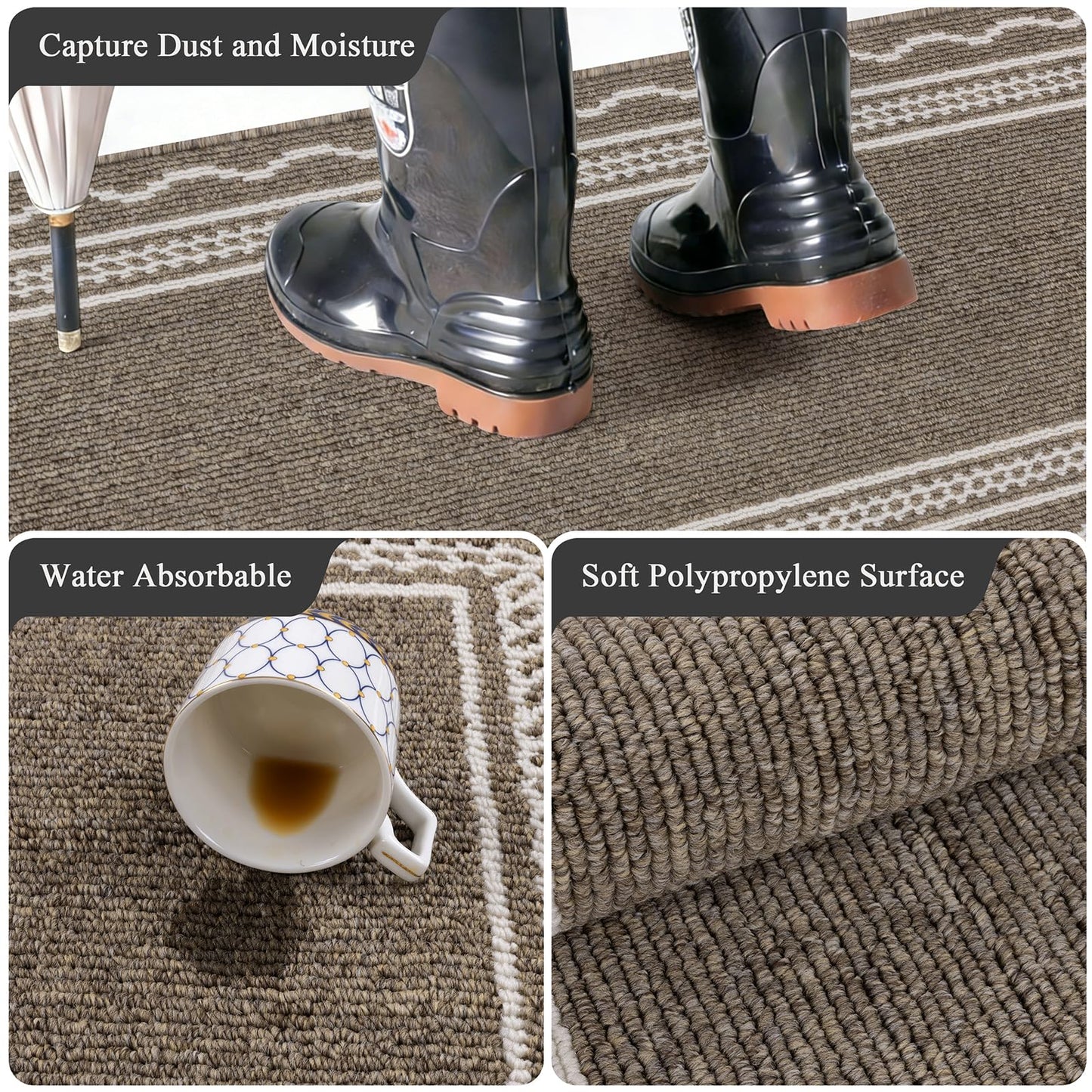 Ileading Hallway Runner Rug 2x6ft Kitchen Floor Mat Modern Geometric Non Slip Throw Rugs Busy Traffic Extended Indoor Doormat Machine Washable Accent Carpet for Laundry Bedroom(Brown)