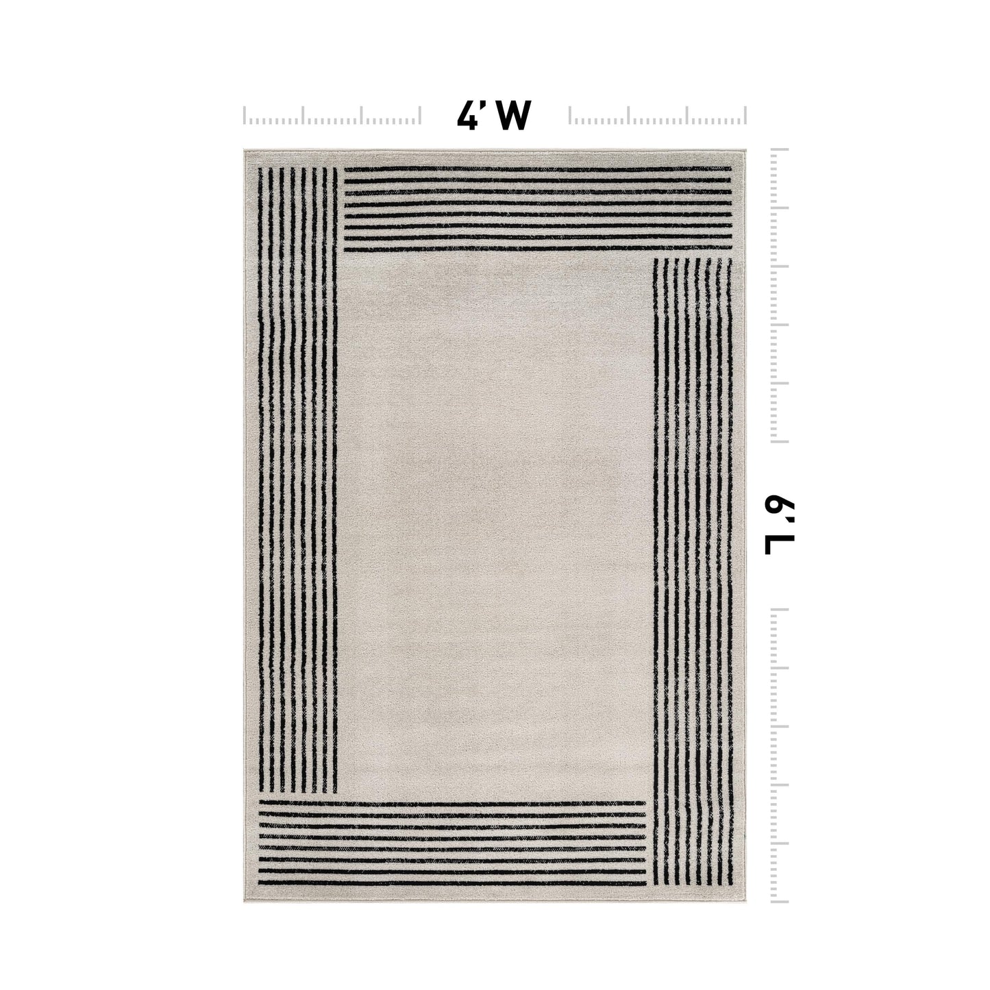 Rugshop Modern Minimal Bordered Indoor Area Rug for Entryway,Bedroom,Kitchen Rug Low Pile Rug with Jute Backing 4' x 6' Cream