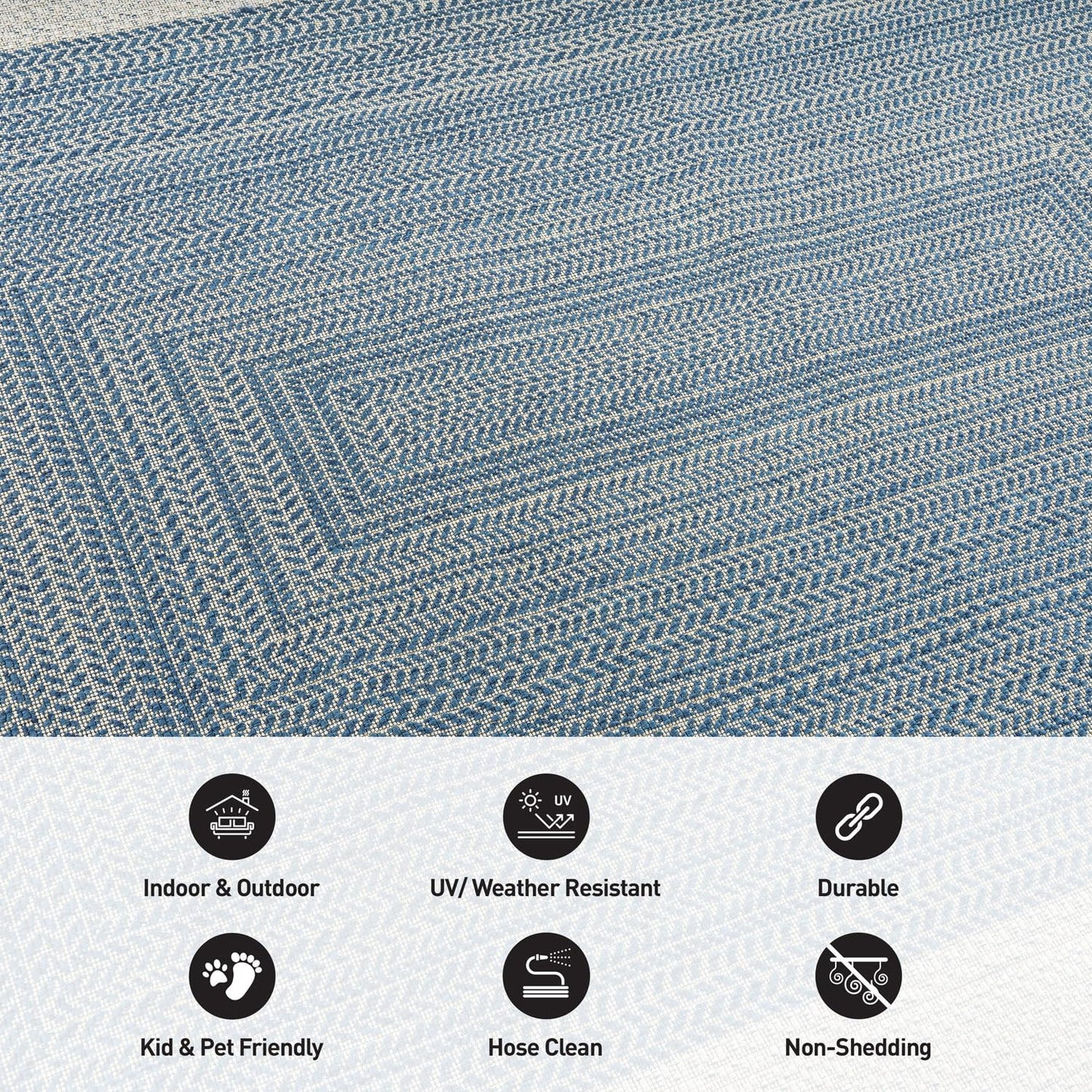 Rugshop Blue Braided Geometric Reversible Weather Resistant Indoor/Outdoor Area Rug, for Patio, Balcony and Living Room, 5' x 7'