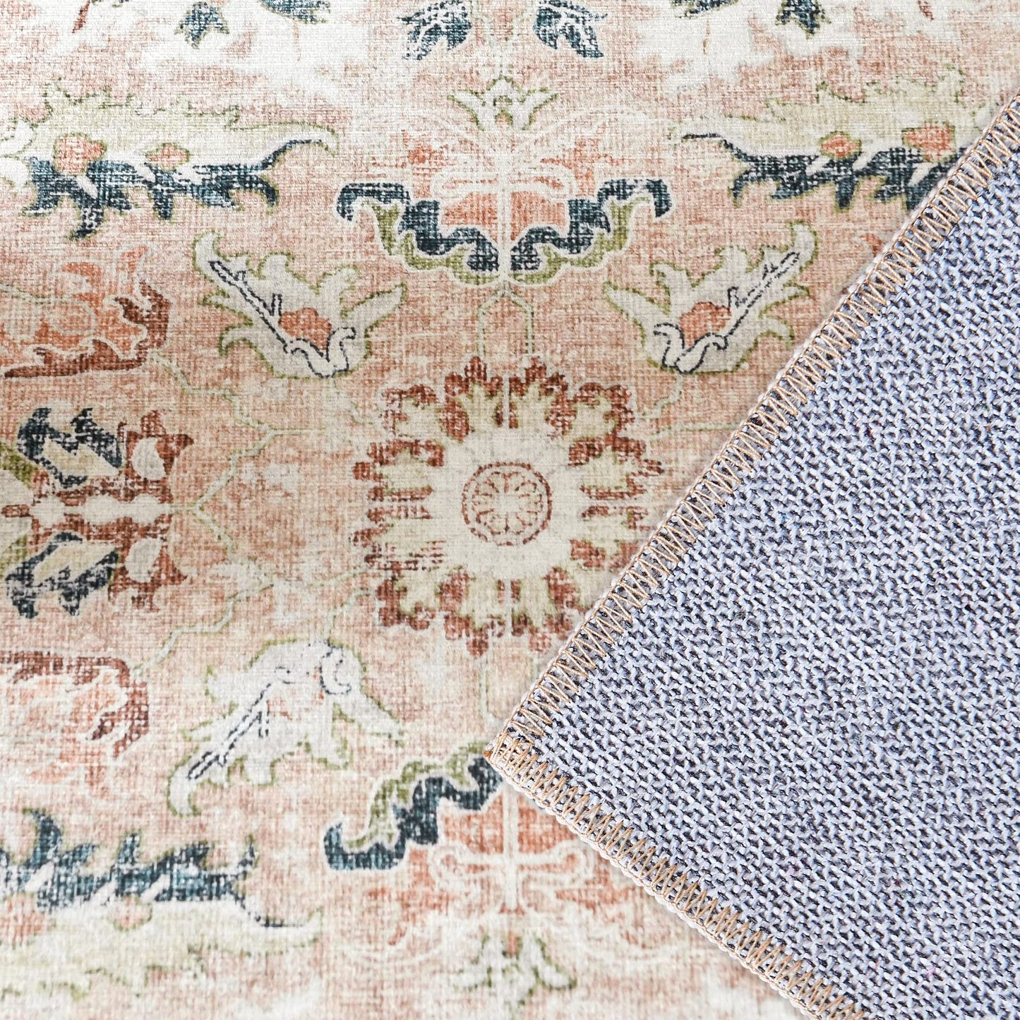 jinchan Runner Rug 2x5 - Hallway Rug Kitchen Washable Runner Vintage Floral Boho Lightweight Thin Non-Slip Retro Distressed Carpet for Entryway Bathroom Bedroom Laundry Room Pink Blush