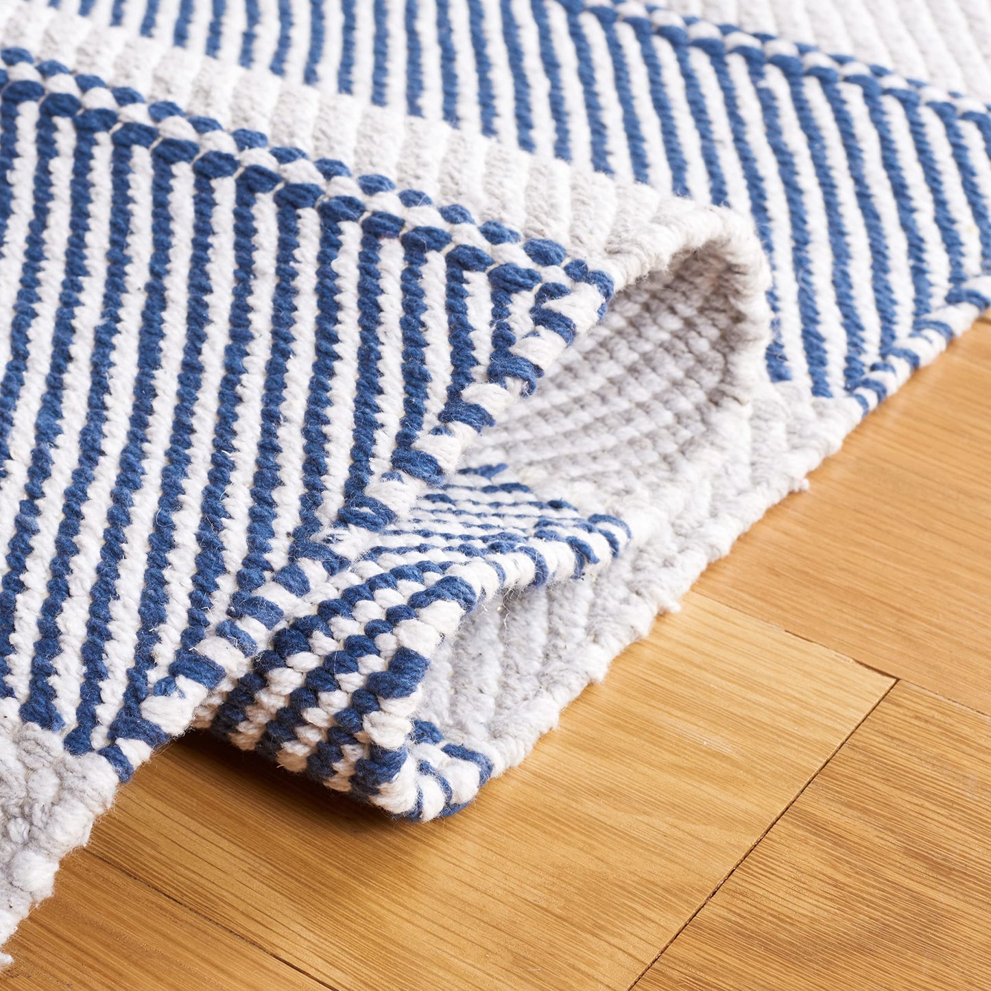 SAFAVIEH Area Rug 8x10 - Striped Kilim Collection - Large - Grey & Blue, Flat Weave Cotton, Ideal for Living Room, Bedroom, Office, Dining Space (STK803F)
