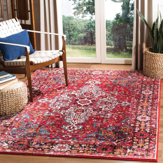 SAFAVIEH Vintage Hamadan Collection Area Rug - 5'3" x 7'6", Red & Multi, Oriental Traditional Persian Design, Non-Shedding & Easy Care, Ideal for High Traffic Areas in Living Room, Bedroom (VTH222A)