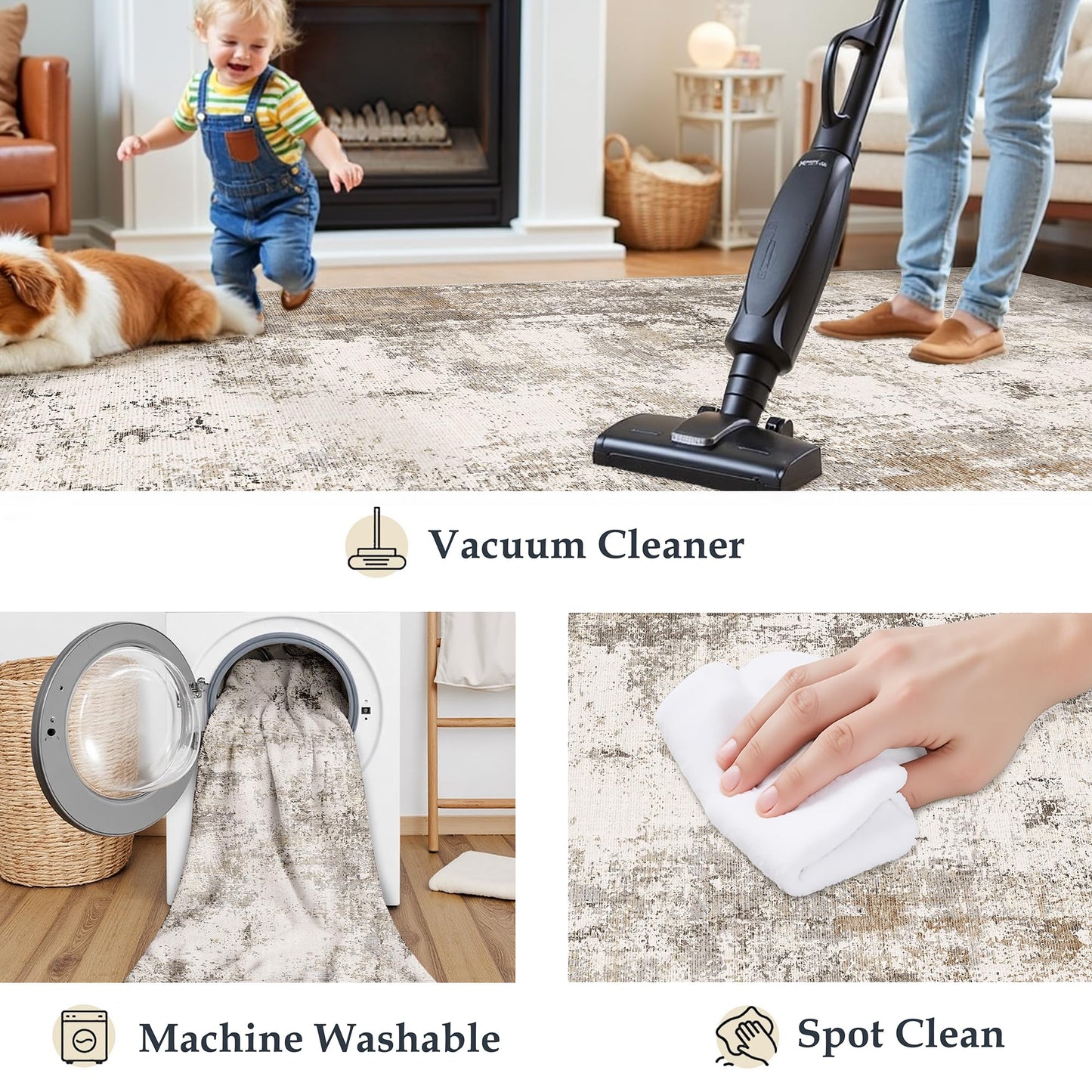 WondRg Kitchen Rug Set of 3 Washable Brown Grey Abstract Kitchen Mats for Floor Non-Slip Kitchen Runner Rug Soft Low Pile for for Bathroom Laundry Hallway Sink Entryway