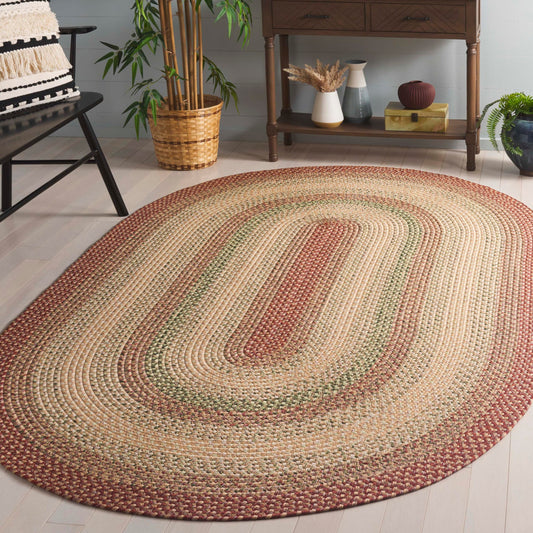 SAFAVIEH Washable Rug Outdoor Braided Collection - 5' x 8' Oval, Rust & Multi, Handmade & Reversible, Non-Shedding & Easy to Clean, Ideal for Patio, Backyard, Mudroom (BRD303A)
