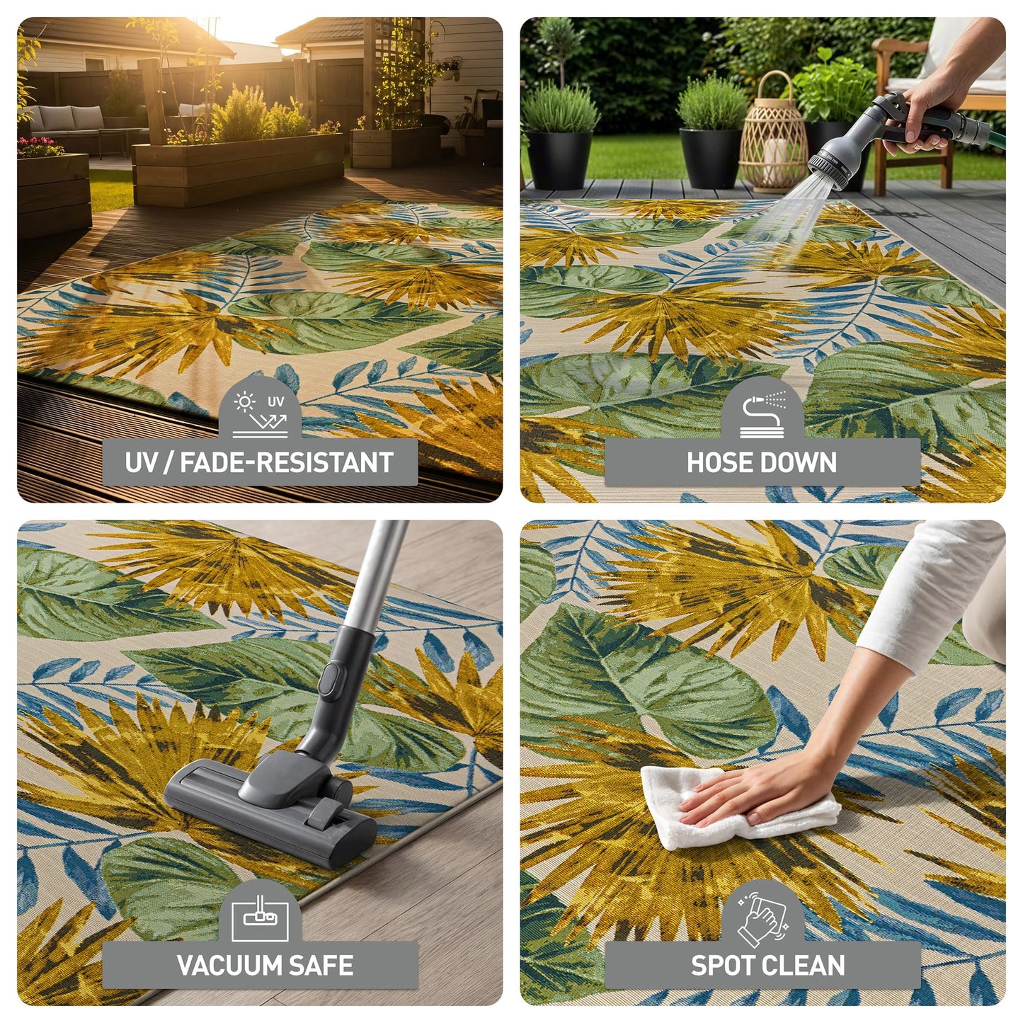 Rugshop Tropical Garden Palm Indoor/Outdoor Patio Area Rug, Easy Clean Outdoor Rug for Porch Deck Balcony, Green Gold 7'10" x 10'6" Green