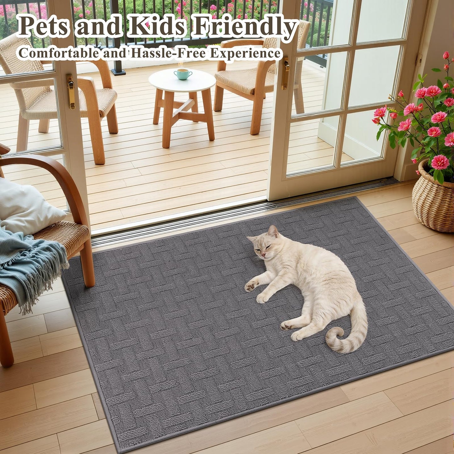Ileading Indoor Door Mat 32"x48", Absorbent Dog Muddy Paws Mat, Low-Profile Entrance Runner Carpet with Non-Slip Rubber Backing, Washable Inside Welcome Mat for Hallway,Entryway,Kitchen (Grey)