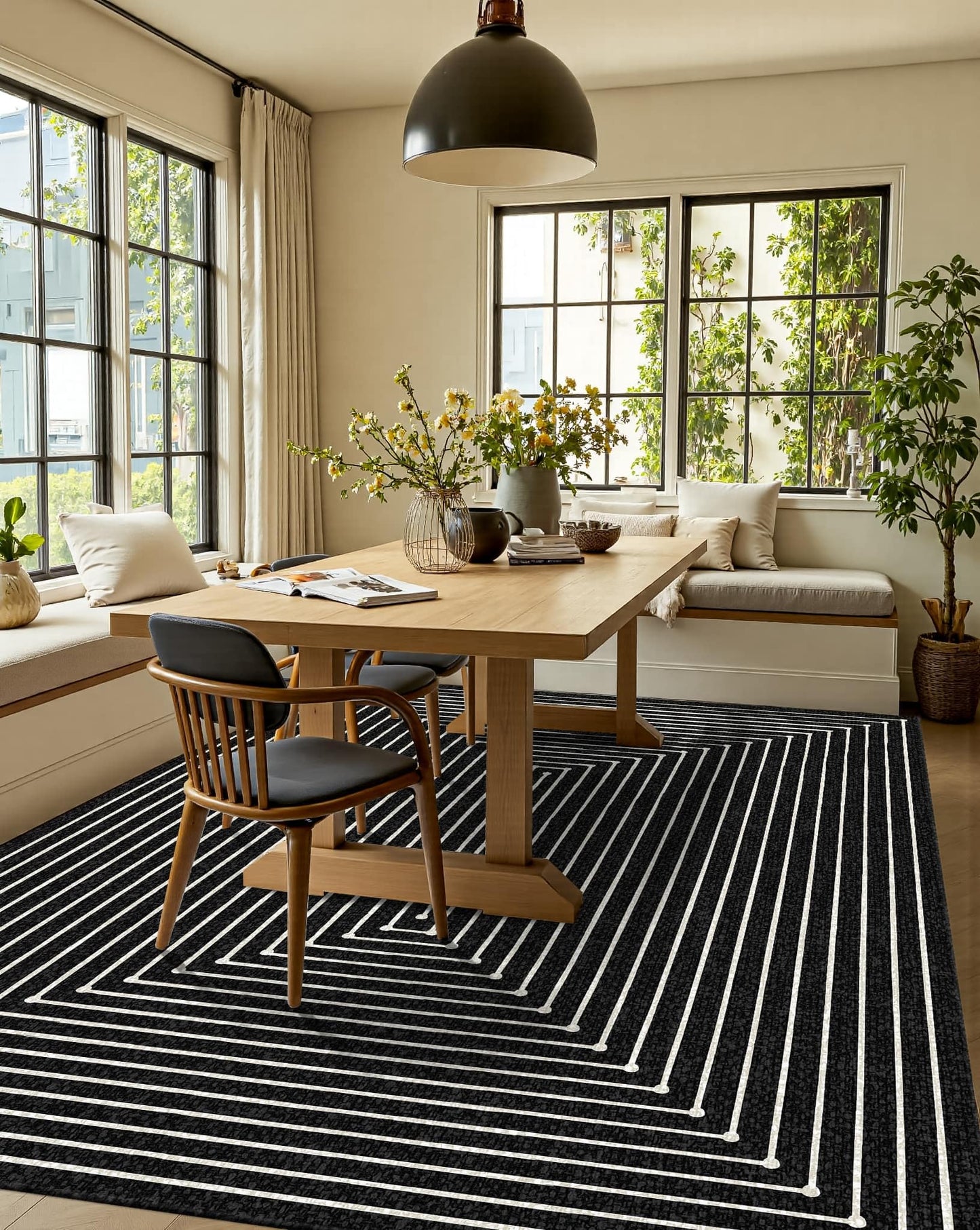 Latte&Fog 5x7 Area Rugs for Living Room Bedroom, Modern Abstract Washable Rug, Boho Non Slip Low Pile Carpet for Indoor Dining Room, Office, Dorm, Classroom, Farmhouse and Kids Room - Indigo Black