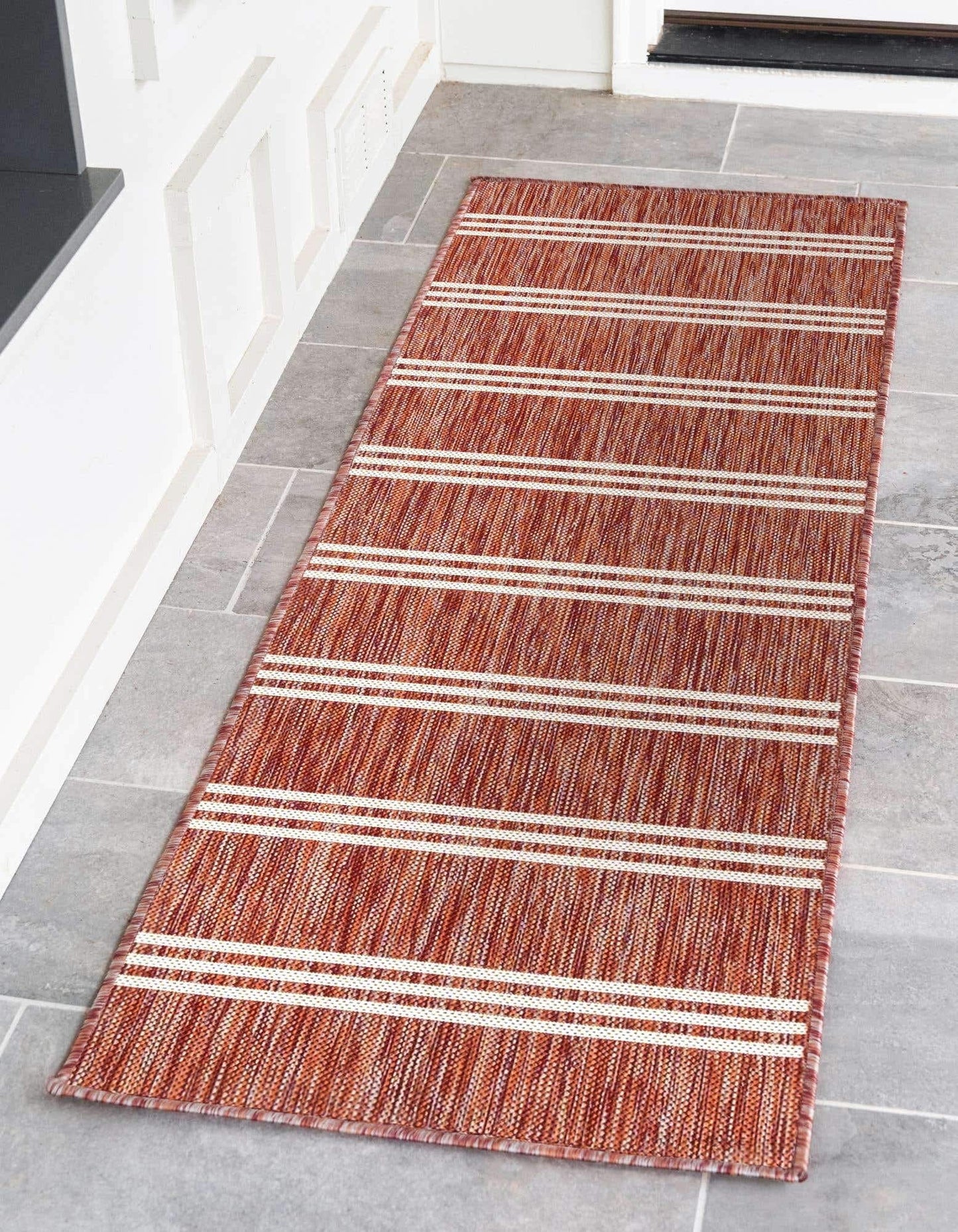 Unique Loom Outdoor Collection Area Rug - Anguilla (2' x 8' Runner, Rust Red/ Ivory)