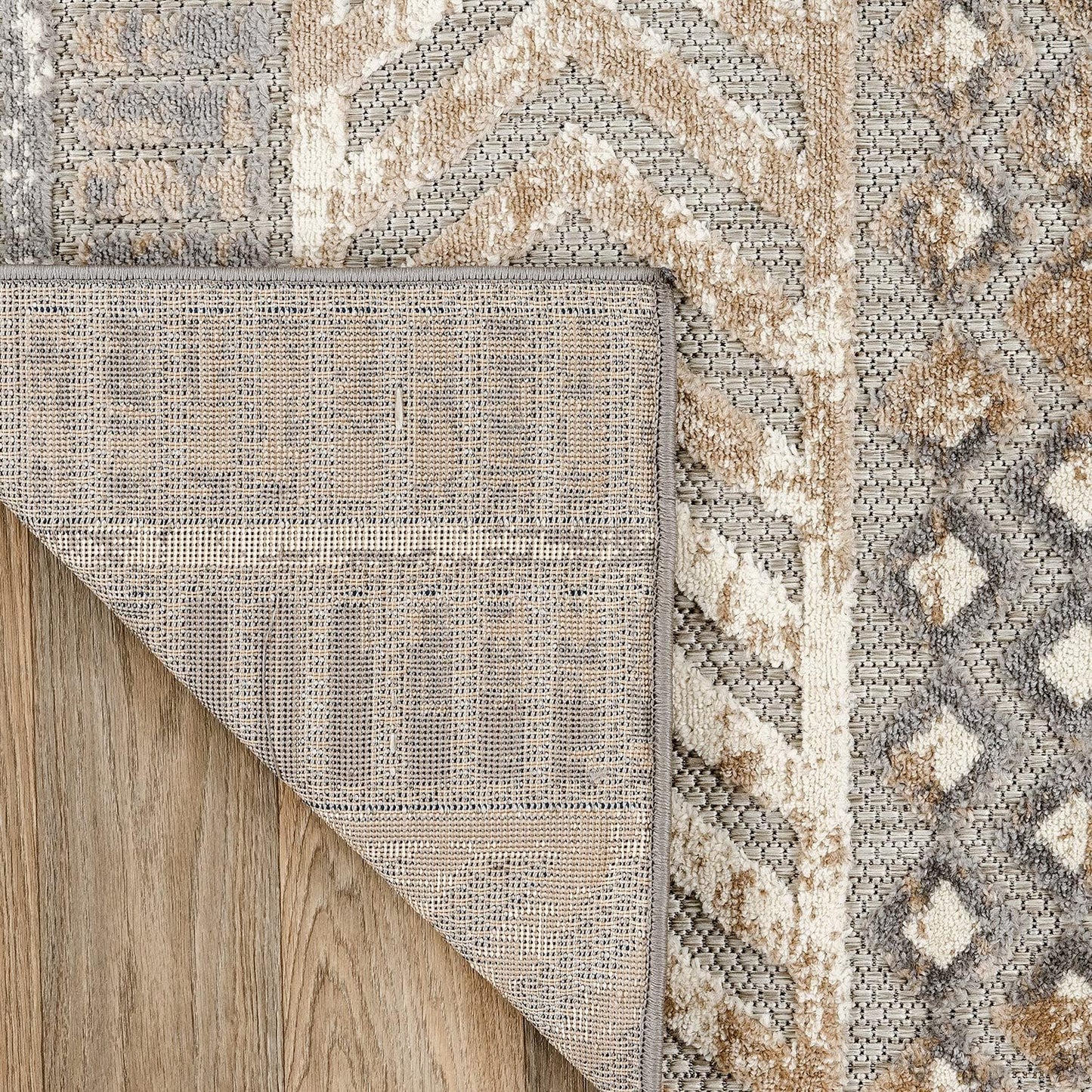 Rugshop Distressed Geometric Indoor/Outdoor Beige Runner Rug Modern Tribal Stripe, Durable Stain Resistant Low Profile Perfect for Patio, Backyard, Deck and Outdoor Lounge 2' x 7'