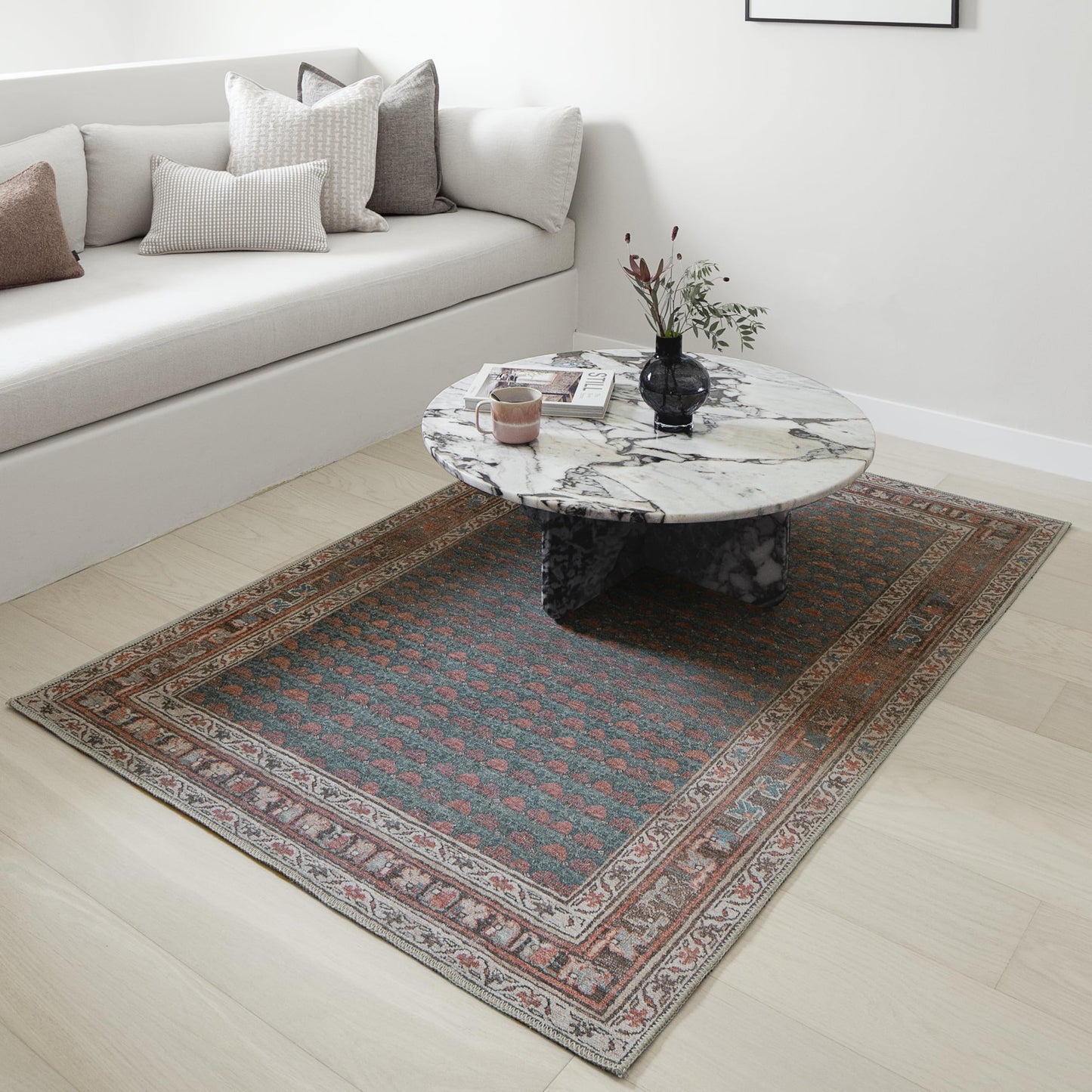 KNOTTING MATTERS Knot Again 3’ x 5’ Area Rug – Clay & Mineral Blue Heritage Flatweave, Low-Pile – Easy Clean Accent Rug – Perfect for Entryway, Hallway, Kitchen, Bedroom – Pet & Kid Friendly