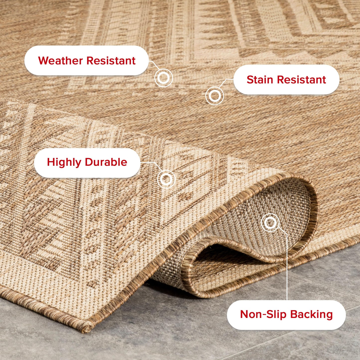 Nuloom Outdoor Performance Collection Landry Brown/Ivory, 2' x 3', Soft and Cozy, High Traffic, Stain Resistant, Easy Clean, Durable Area Rug for Indoor/Outdoor Patio, Deck, Porch, Garden, Courtyard