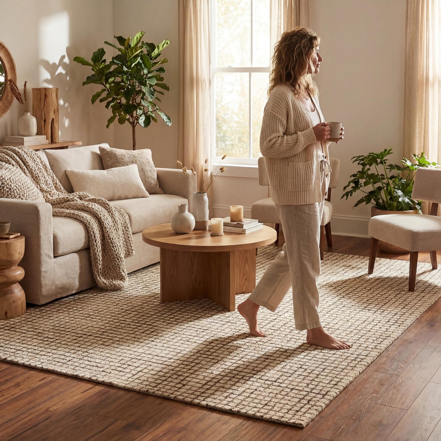 Rugs USA Melrose Cream, 7'6" x 9'6", Handmade, Checked, Wool, Soft and Cozy, High Traffic, Stain Resistant, Easy Clean, Durable Area Rug for Bedroom, Living Room, Dining, Den, Entryway