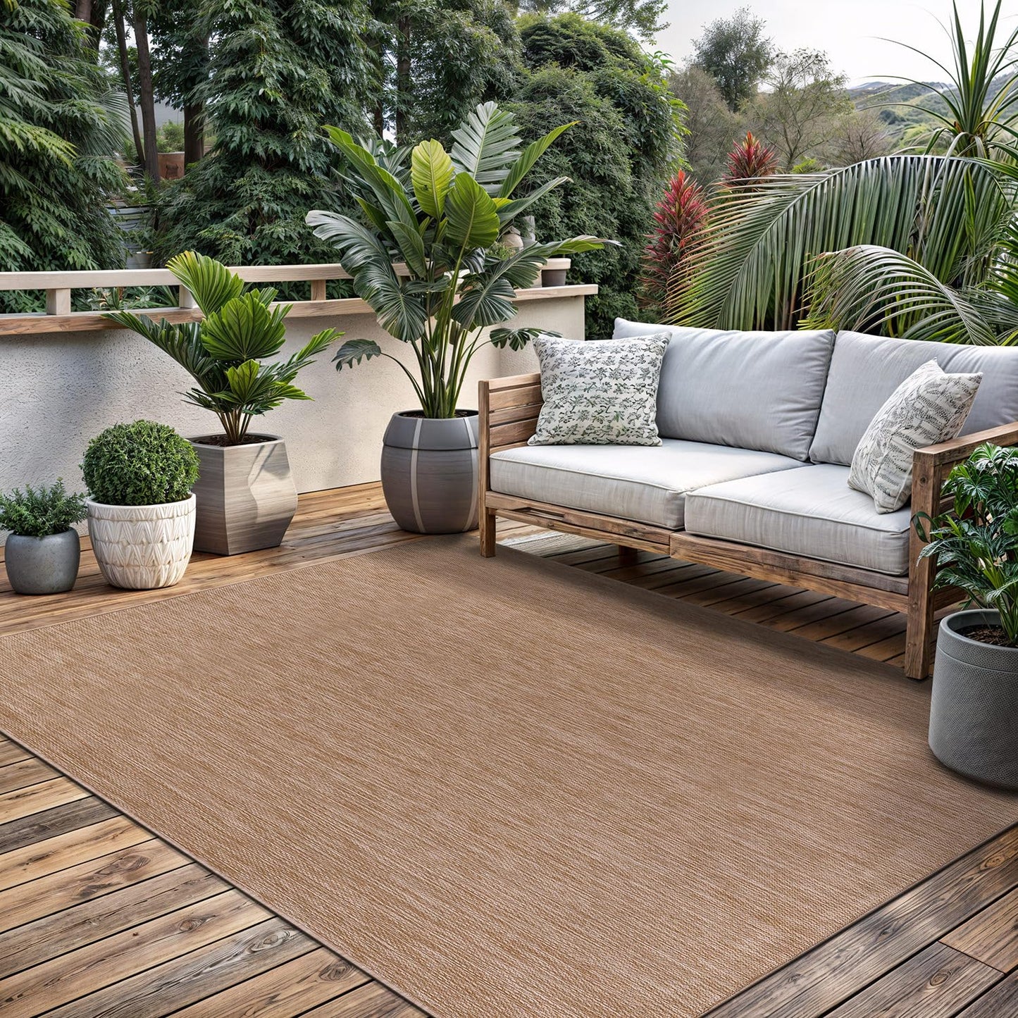 Washable Indoor Outdoor Rug 9x12 Weather Resistant Area Rugs Modern Solid Jute Rug for Porch Deck Balcony Backyard Patio Outside Carpet (9 X 12 Jute Beige)