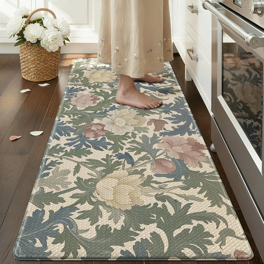 Color&Geometry Floral Kitchen Mat 24"x59", Anti Fatigue Mats for Kitchen Floor, Kitchen Rugs Non Slip, Waterproof & Oil Proof Kitchen Runner for Standing Desk Office, Sink - Beige