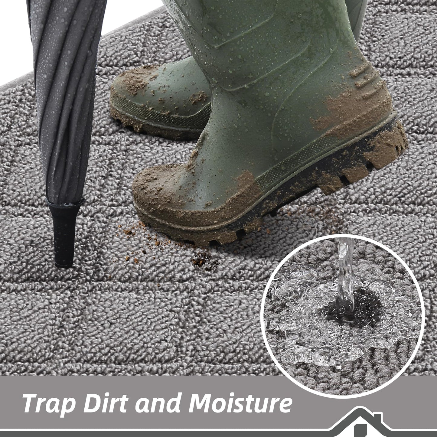 BEQHAUSE Dirt Trapper Door Mat 20" x 32", Non-Slip Washable Doormats Welcome Mat, Trap Dirt and Absorbent Entrance Mat, Low Profile Floor Mats for Front Back Door, Entryway, Grey