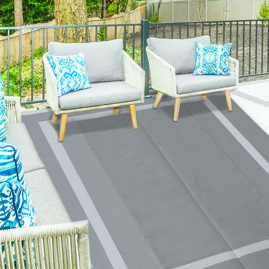 Ogrmar 6x9 FT Reversible Mats, Outdoor Rug for Patio Clearance, Waterproof Carpet, Plastic Straw Rug for Indoor Outdoor, Floor Mat&Rug for RV Porch Camping Backyard Deck Balcony Beach Trailer (Gray)
