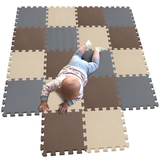MQIAOHAM® 18 Pieces Puzzle Play Mats, Soft Baby Play Mat, Kids Interlocking Foam Floor Tiles, Carpet Playmats G301018-106110112