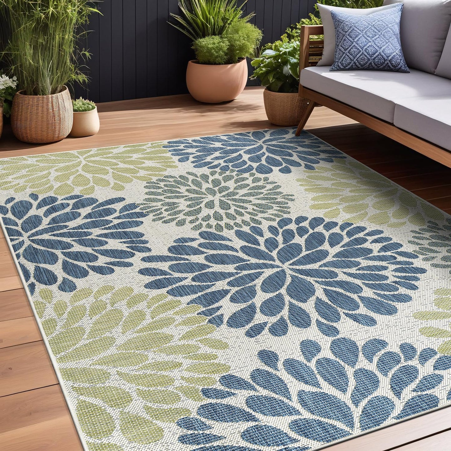 Beverly Rug Outdoor Rug 6x9 Modern Exotic Tropical Leaf Area Rugs for Indoor and Outdoor Patio Deck Porch Garden Water Resistant Washable Outside Carpet (6 x 9 Olive)
