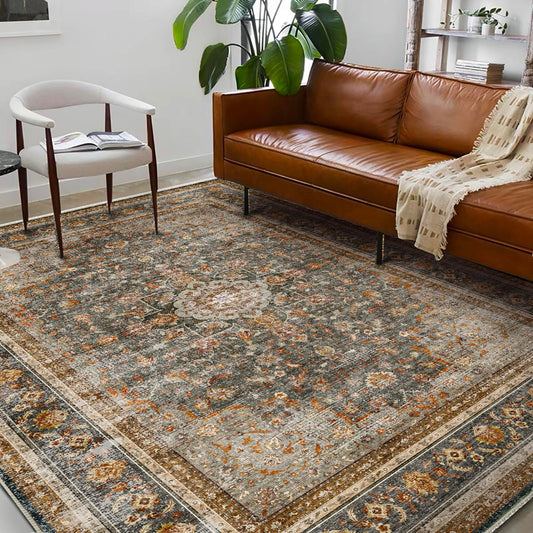 CHAMPLANT Washable Area Rug 8'x10' Retro Boho Design Non-Shedding Non-Slip Easy Care Ideal for High Traffic Areas in Living Room Bedroom Office Coffee Table Kitchen Large Carpet