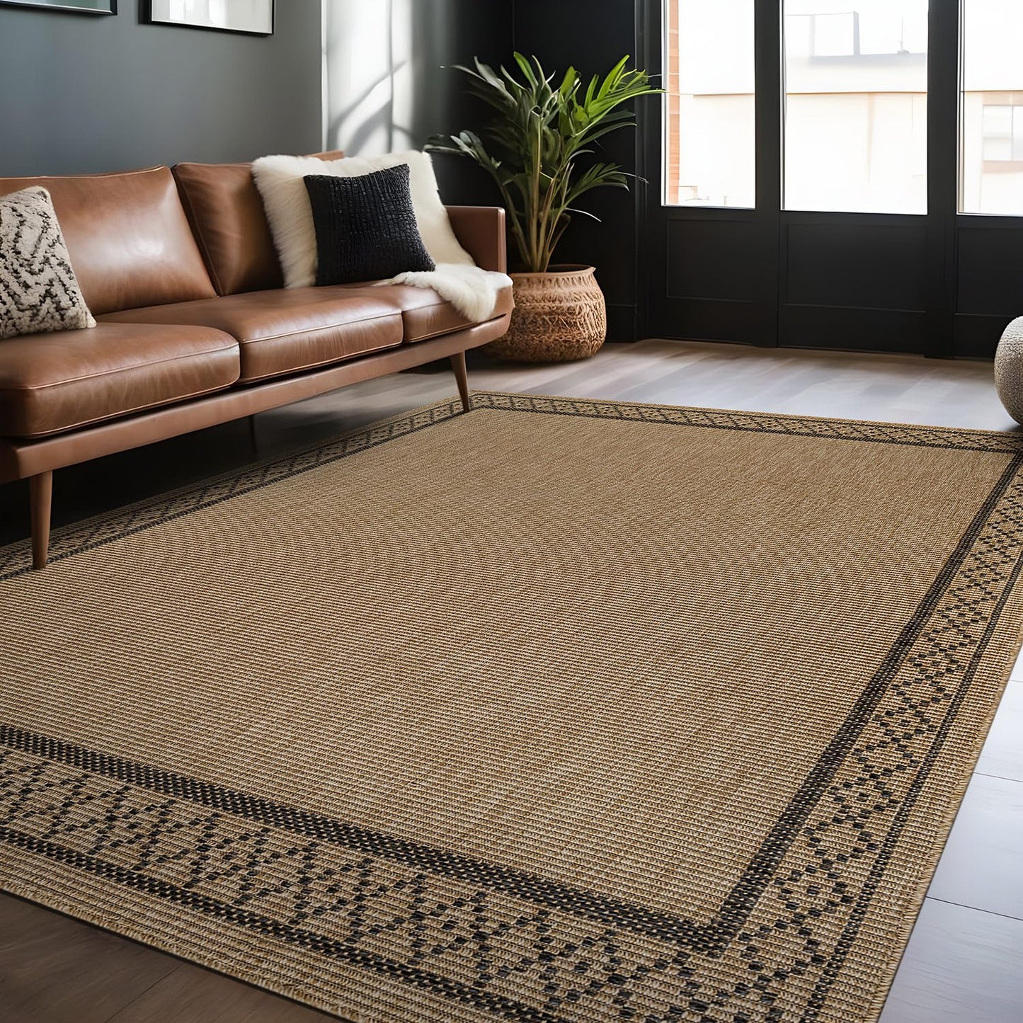 Luul Home Easy Jute Rugs 8x10 Frame Natural Color Living Room Indoor Outdoor Area Rug for Patio and Kitchen Rug High Traffic Washable Easy to Clean Solid Boho Woven Design Carpet (8 x 10)