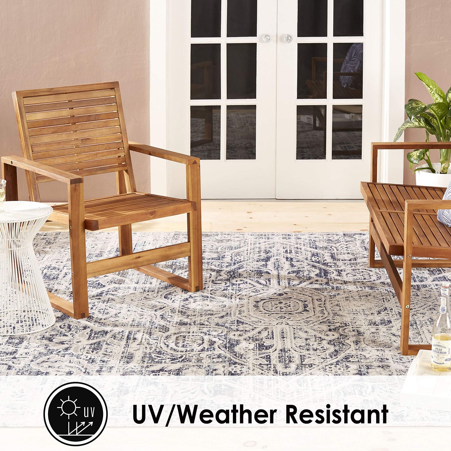 NICOLE MILLER NEW YORK Patio Sofia Fleur Transitional Medallion Indoor/Outdoor Area Rug, Navy Blue/Aqua, 5'2"x7'2"