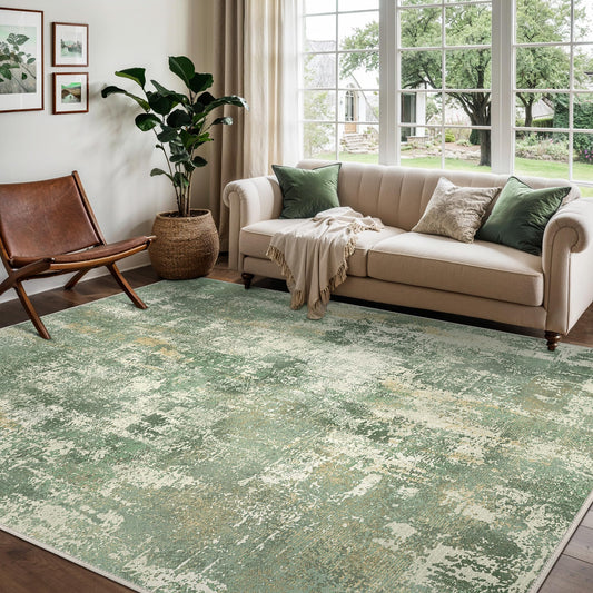 GENIMO 8x10 Area Rugs for Living Room, Machine Washable Rug Non Slip, Low Pile Ultra-Thin Lightweight Large Carpet, Abstract Modern Rugs for Bedroom, Dining Room, Office, Nursery, Olive Green