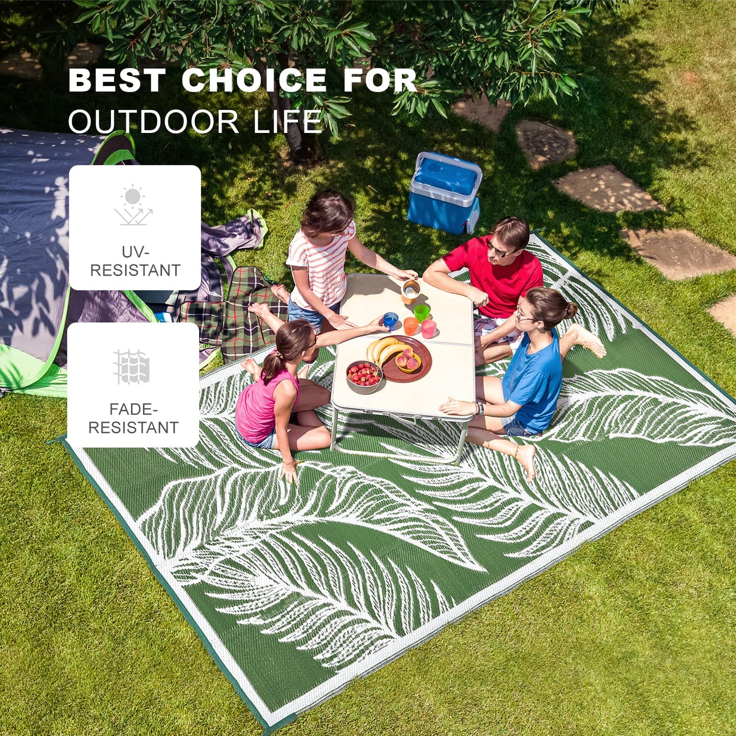 wikiwiki Outdoor Rug, 9x12ft Waterproof Reversible Mat Indoor Outdoor Rugs Carpet, Small Area Rug Plastic Straw Rug for Patio Deck Balcony Pool RV Camping Beach Picnic, Green, Rugscape Series
