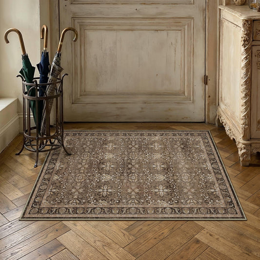 HUGEAR Brown 2x3 Washable Area Rugs Entryway Distressed Vintage Rug Throw Carpet Non-Shedding & Non-Slip Low Pile for Living Room Bedroom Dining Room Office Home Decor