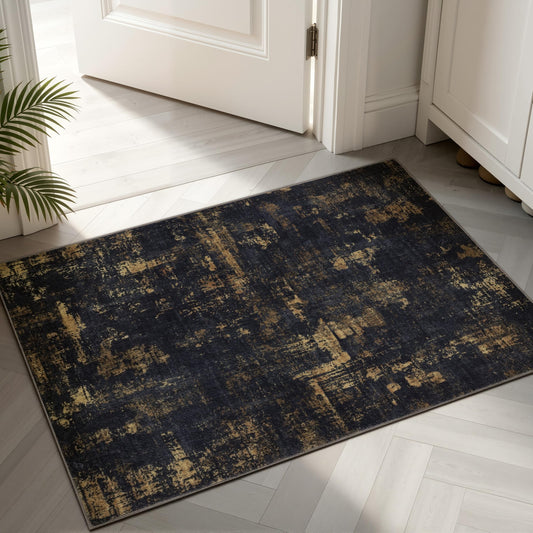 Sasttie 2x3 Throw Area Rug, Modern Abstract Small Rug, Black & Gold