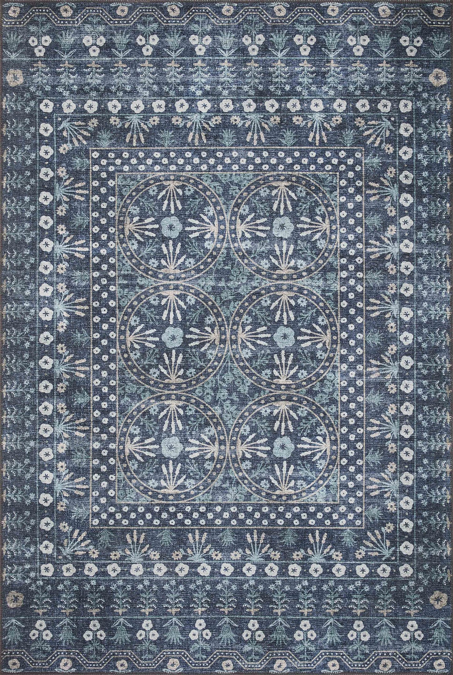Loloi Rifle Paper Co. Maison Collection MAO-03 Rosette Blue 5'-0" x 7'-6", .19" Pile Height, Area Rug