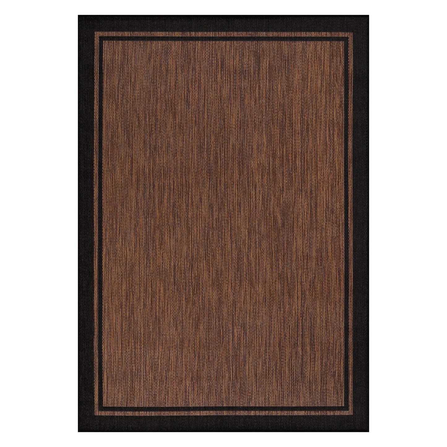 CAMILSON Indoor Outdoor Rug, 9x12 Bordered Nut Brown Black Modern Area Rugs for Indoor and Outdoor Patios, Kitchen and Hallway Mats, Washable Porch Deck Outside Carpet (Border Nut Brown Black, 9 x 12)