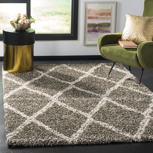 SAFAVIEH Hudson Shag Collection Accent Rug - 3' x 5', Grey & Ivory, Trellis Design, Non-Shedding & Easy Care, 2-inch Thick Ideal for High Traffic Areas in Entryway, Living Room, Bedroom (SGH329B)