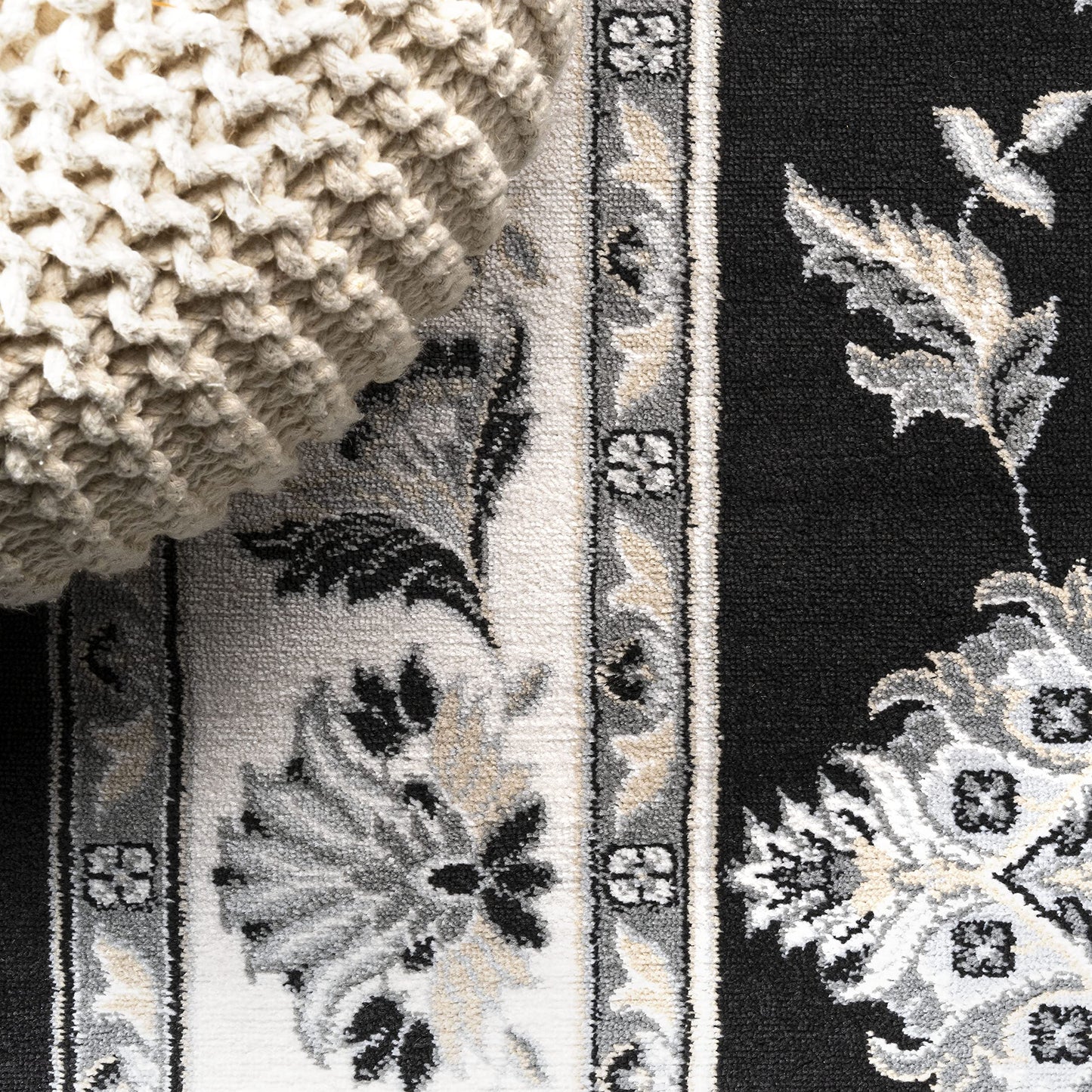 JONATHAN Y Cherie French Cottage Black/Cream Indoor Area Rug, 5x8, Vintage, Bohemian, Easy-Cleaning for Living Room, Bedroom, Kitchen, Pet Friendly, Non-Shedding (MDP505D-5)