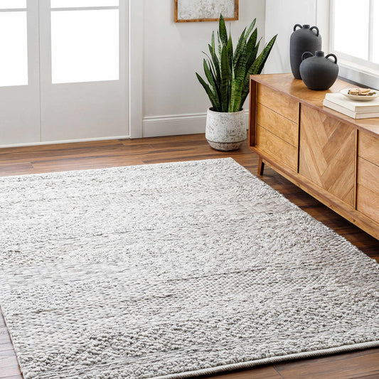 Hauteloom Amon Recycled Material Area Rug - Abstract Distressed Striped Faded - Contemporary Modern Minimalist Transitional Scandinavian - Natural Gray, Dark Gray, Cloud Gray, White, Gray - 2' x 3'