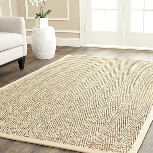 SAFAVIEH Area Rug 6x9 - Natural Fiber Collection - Natural & Beige, Seagrass, Herringbone Pattern with Border (NF115A)
