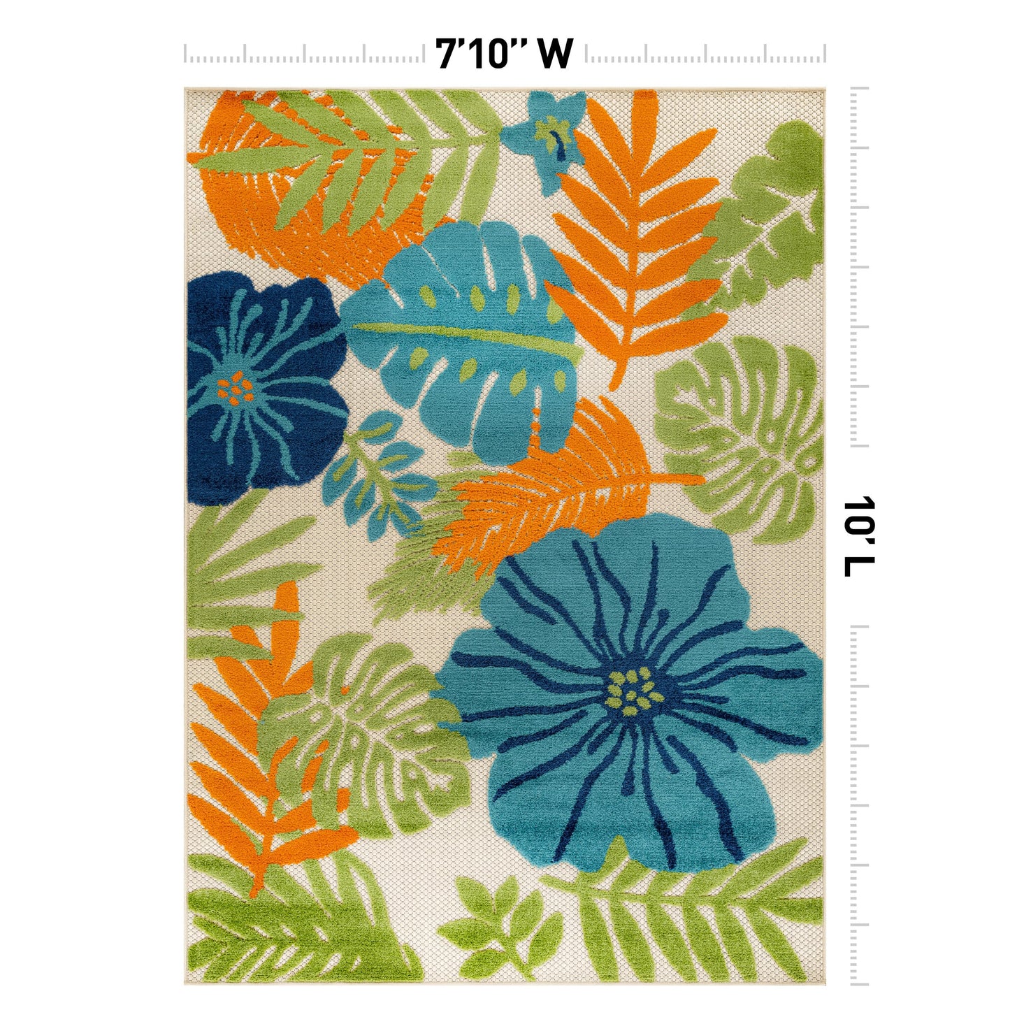 Rugshop Indoor/Outdoor High-Low Textured Area Rug, Tropical Floral, Easy-Clean Patio Rug for Porch Deck Balcony 7'10" x 10' Beige/Multi