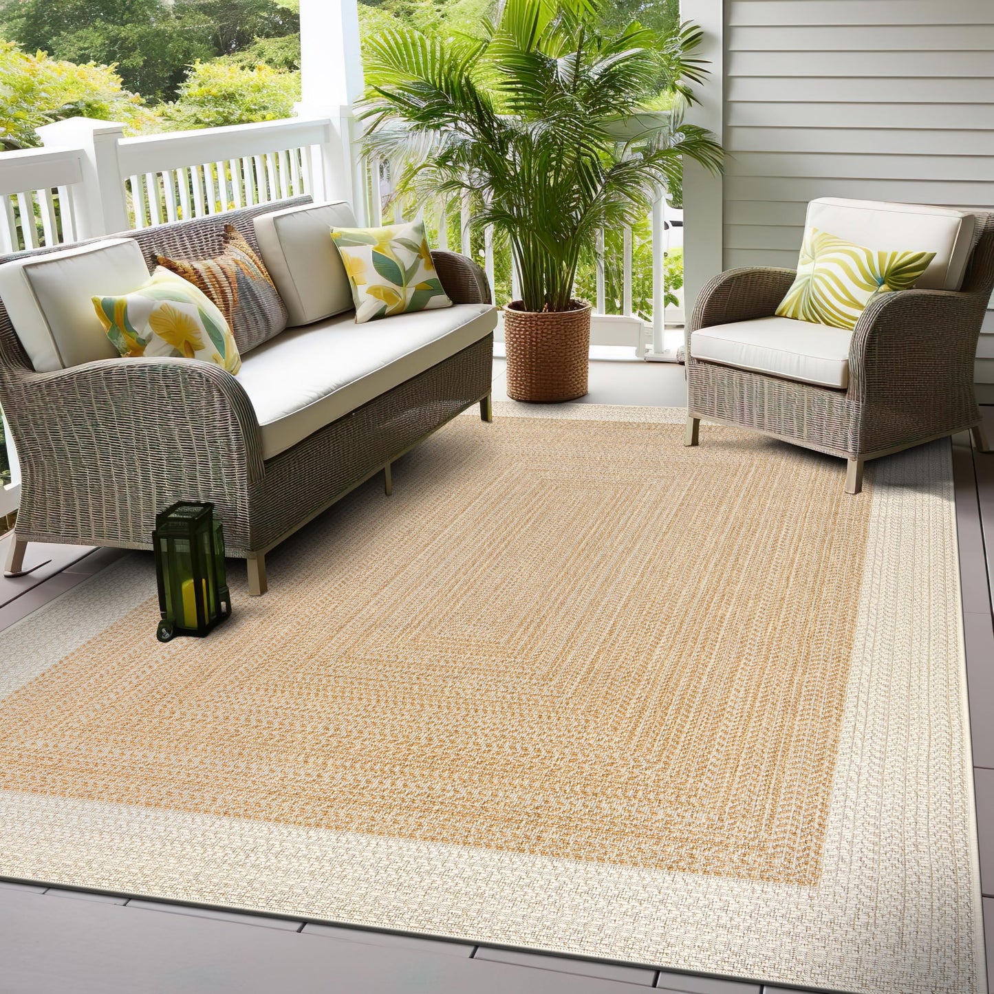 Rugshop Natural Braided Geometric Reversible Weather Resistant Indoor/Outdoor Area Rug, for Patio, Balcony and Living Room, 5' x 7'
