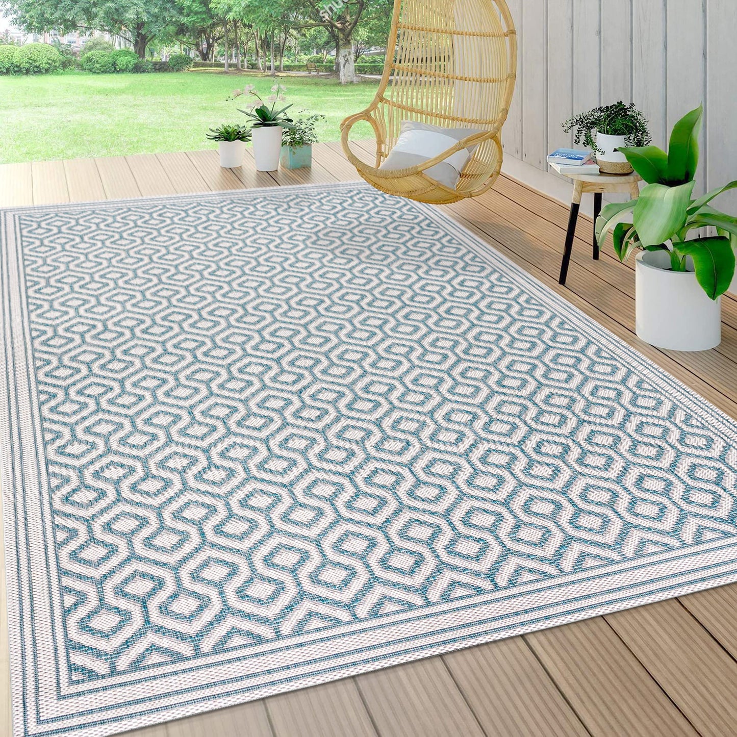 JONATHAN Y Diamond Trellis Indoor Outdoor Area Rug 3X5 Teal/Gray, Marvao for Backyard, Patio, Porch, Easy-Cleaning, High Traffic, Pet-Friendly, Non-Shedding (SMB111A-3)