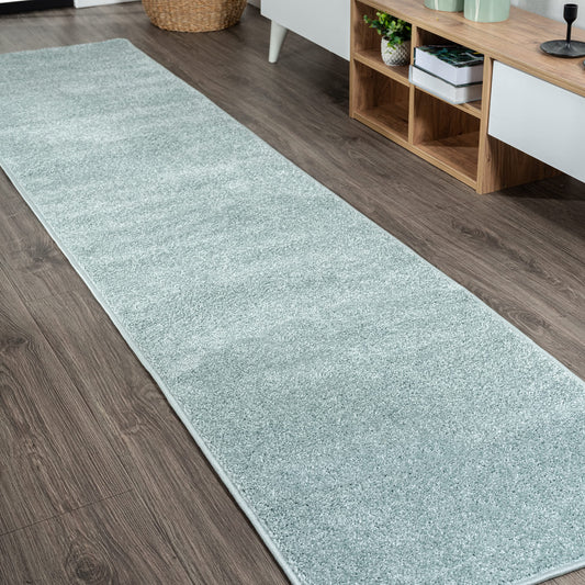 JONATHAN Y Haze Solid Low-Pile Aqua Blue Runner Rug 2x10, Coastal,Bohemian,Minimalist,Classic, Easy-Cleaning for Living Room,Bedroom,Kitchen,Pet Friendly,Non-Shedding (SEU100S-210)