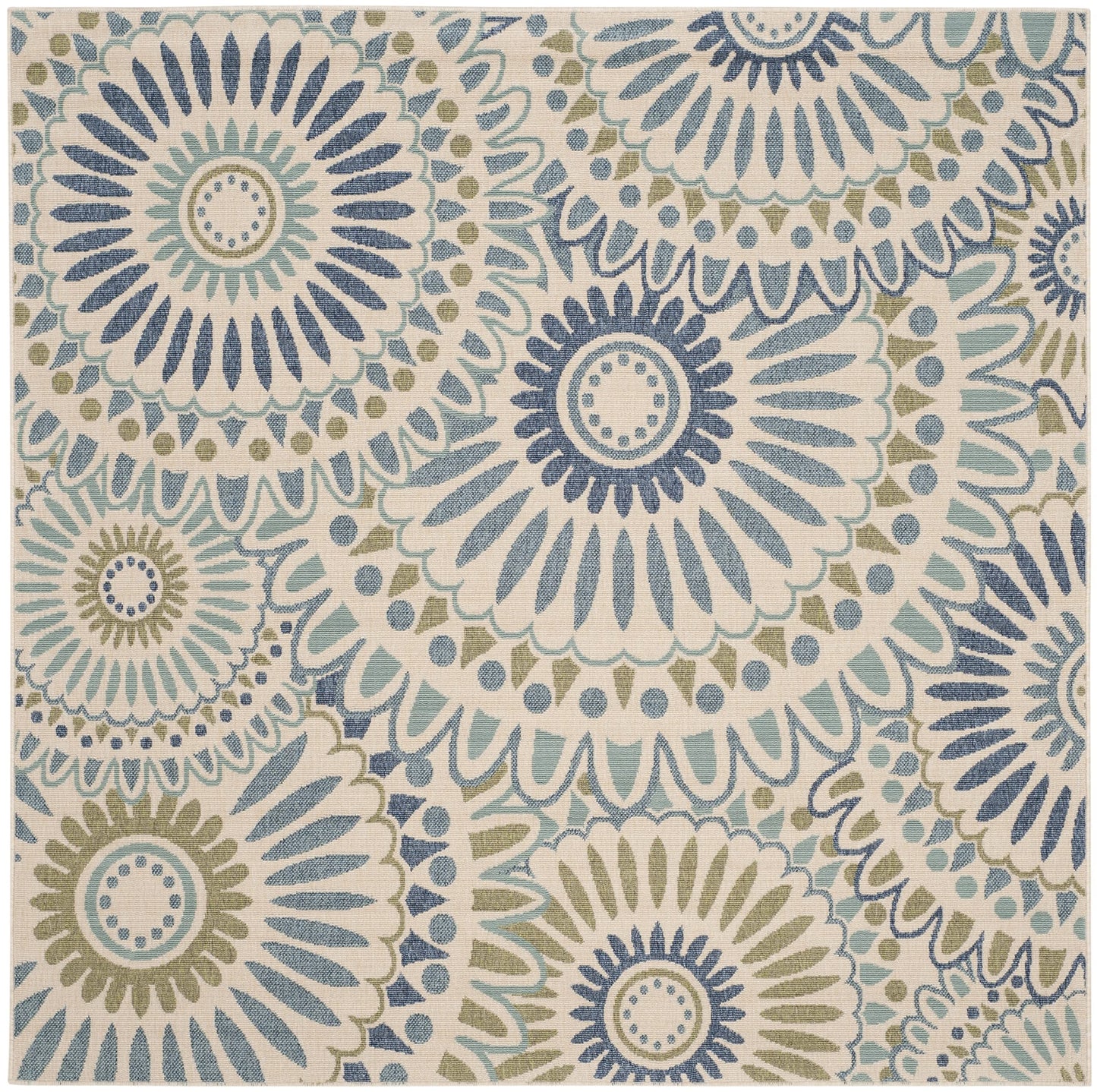SAFAVIEH Washable Rug Outdoor Veranda Collection - 5'3" Square, Cream & Green, Non-Shedding & Easy to Clean, Ideal for Patio, Backyard, Mudroom (VER091-0614)