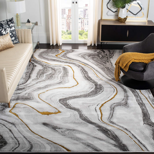 SAFAVIEH Area Rug 8x10 - Craft Collection - Large - Grey & Gold, Modern Abstract Design, Non-Shedding & Easy Cleaning, Ideal for Living Room, Bedroom, Office, Dining Space (CFT819F)