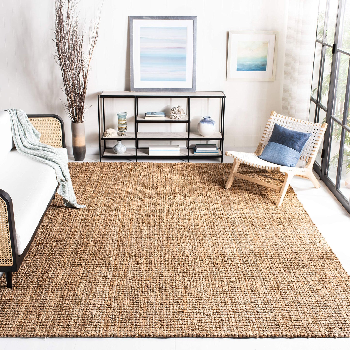 SAFAVIEH Area Rug 6' Square - Natural Fiber Collection - Natural Brown, Handmade Jute, Farmhouse Style, Chunky Textured Thick Pile (NF447A)