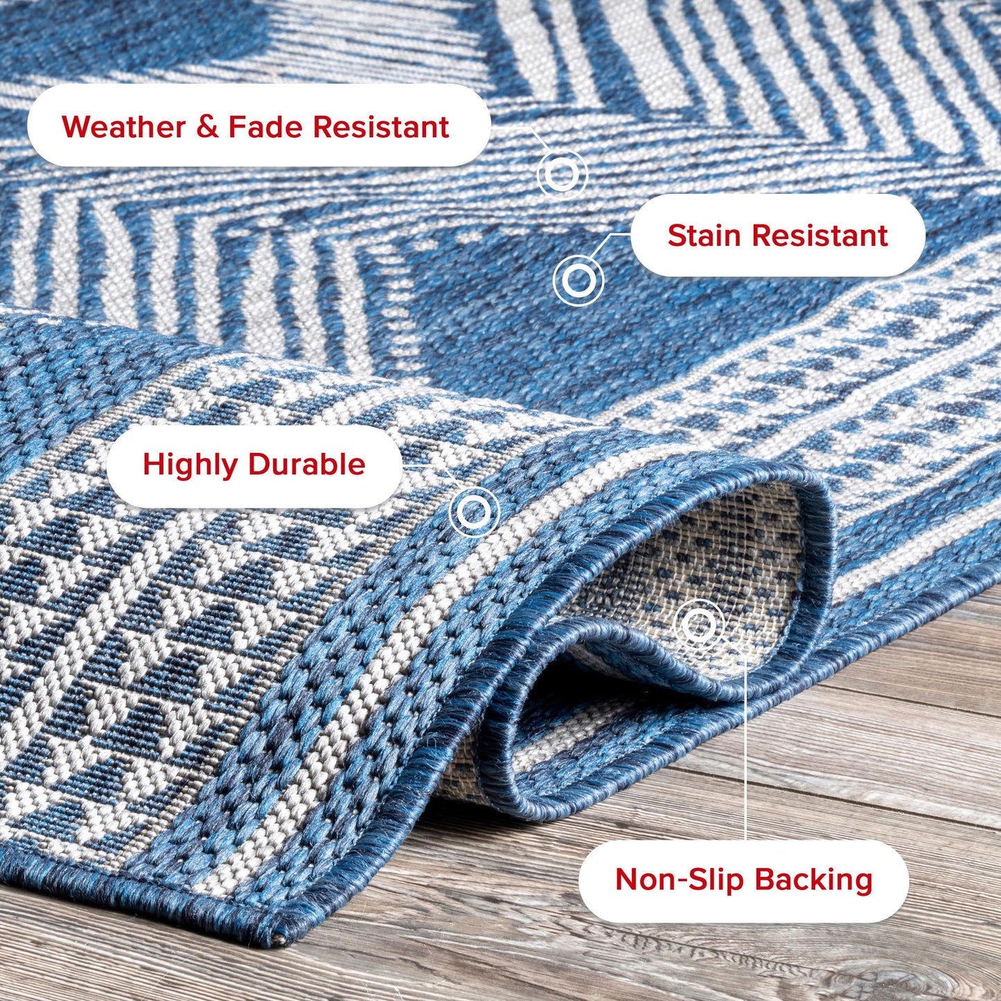 Nuloom Ranya Blue/Ivory, 4' x 6', Tribal Geometric, Soft and Cozy, High Traffic, Stain Resistant, Easy Clean, Durable Area Rug for Indoor/Outdoor Patio, Deck, Porch, Garden, Courtyard