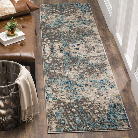 SAFAVIEH Monaco Collection Runner Rug - 2'2" x 8', Grey & Light Blue, Boho Chic Abstract Watercolor Design, Non-Shedding & Easy Care, Ideal for High Traffic Areas in Living Room, Bedroom (MNC225E)
