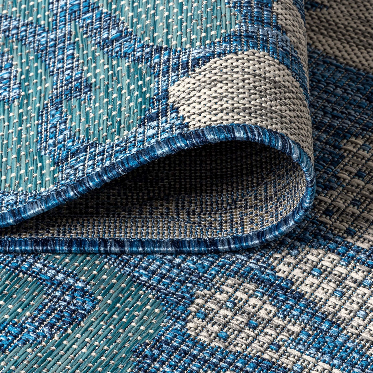 JONATHAN Y Floral Textured Weave Indoor Outdoor Square Area Rug 6X6 Navy/Aqua, Zinnia Modern for Backyard, Patio, Porch, Easy-Cleaning, High Traffic, Pet-Friendly, Non-Shedding (SMB110C-6SQ)