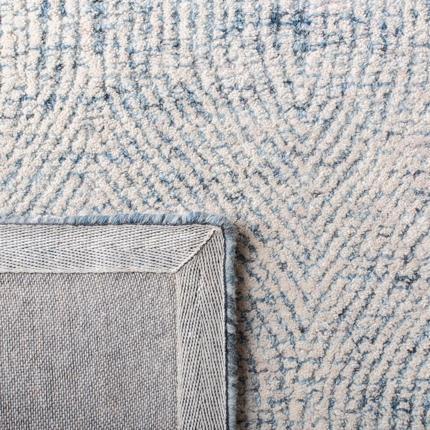 SAFAVIEH Abstract Collection Area Rug - 9' x 12', Ivory & Blue, Handmade Wool, Ideal for High Traffic Areas in Living Room, Bedroom (ABT340M)