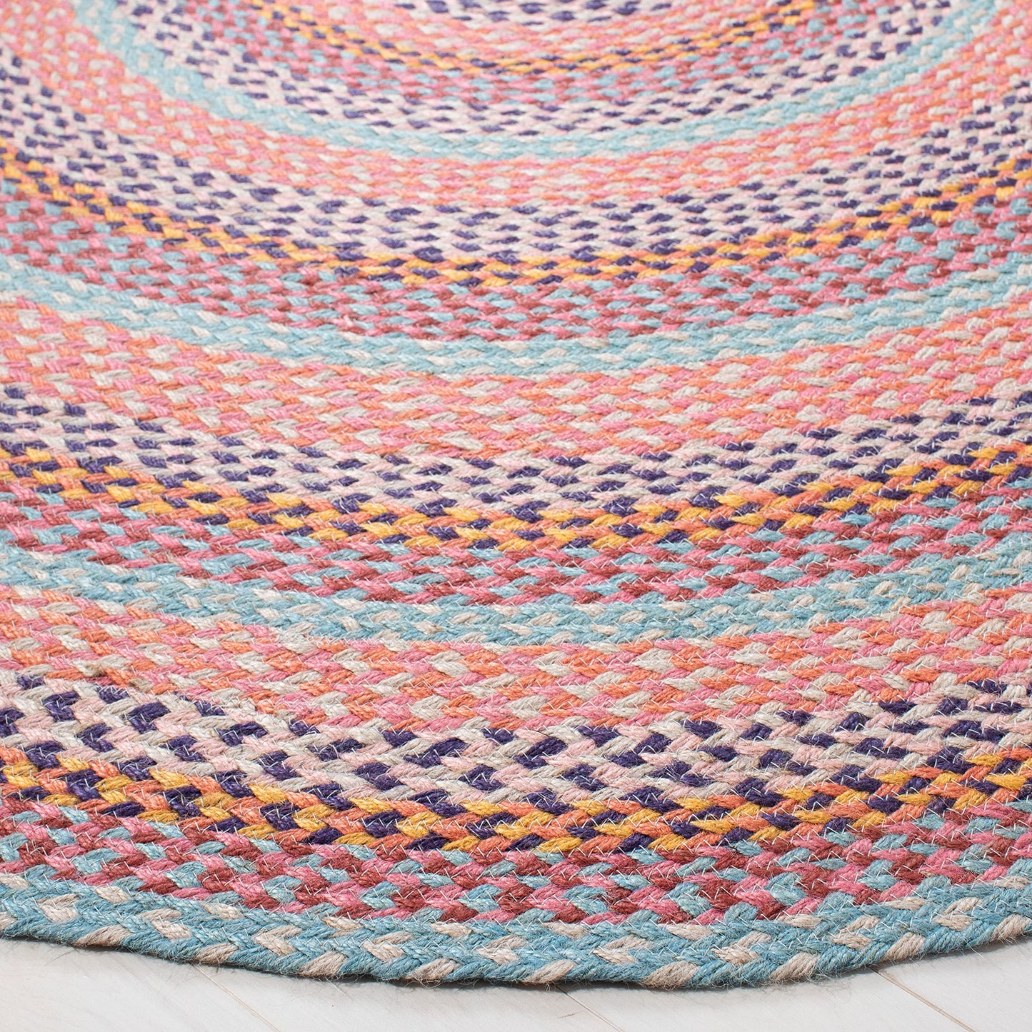 SAFAVIEH Cape Cod Collection Area Rug - 3' x 5' Oval, Pink & Blue, Handmade Braided Jute, Ideal for High Traffic Areas in Living Room, Bedroom (CAP241U)